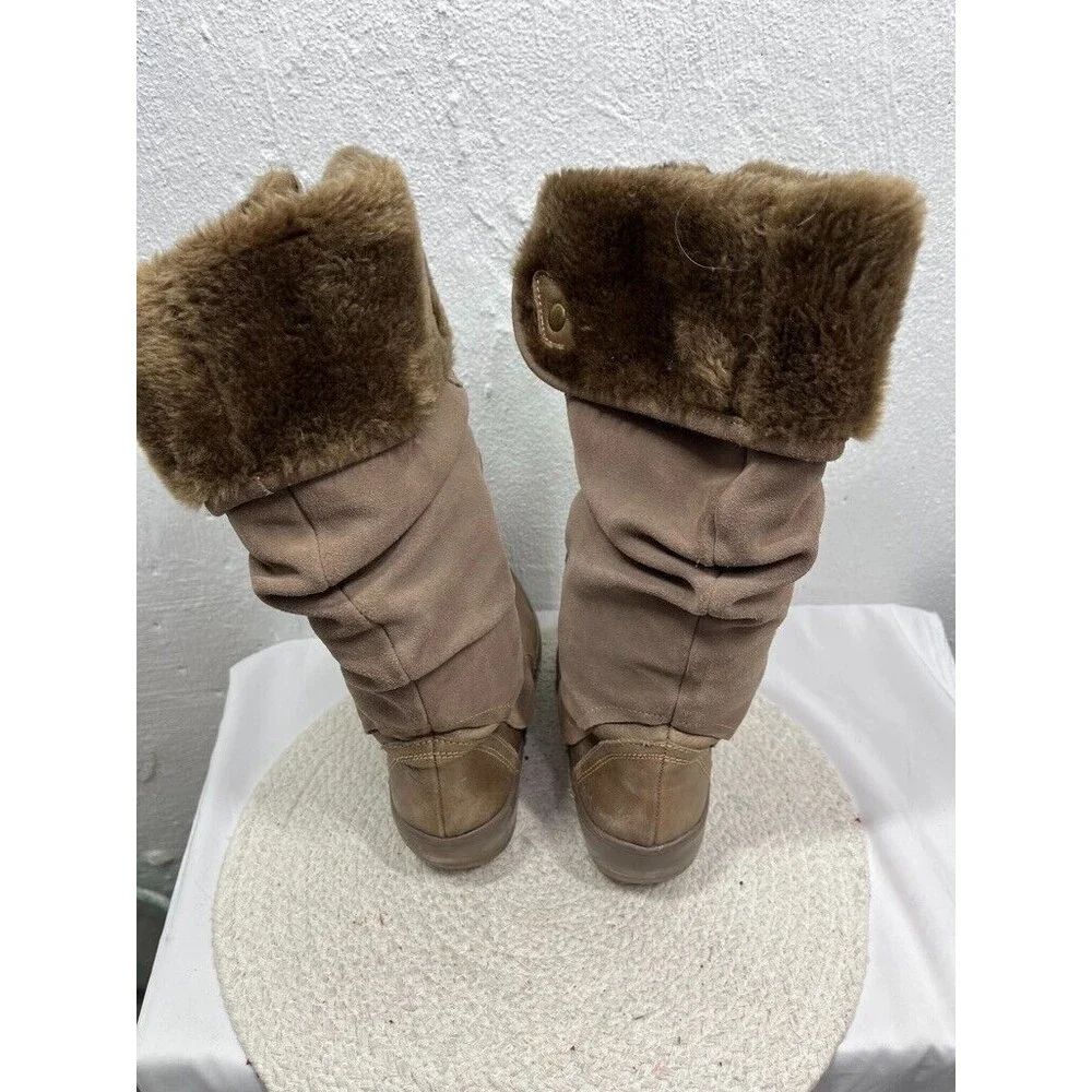 BARETRAPS WOMENS SIZE 7 FAUX FUR LINING SIDE ZIP KNEE HIGH BOOTS LACE UP